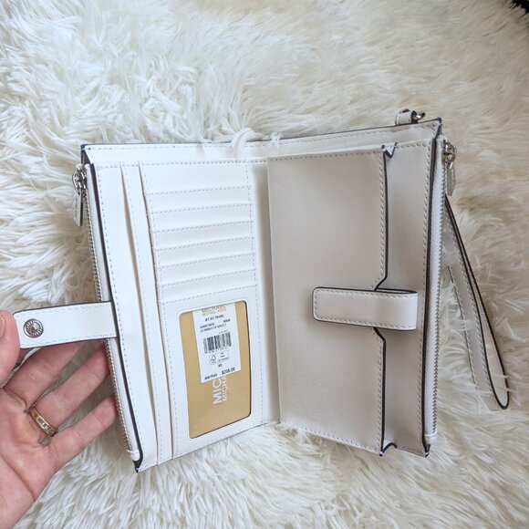 Michael Kors Jet Set Travel Double Zip Wristlet Denim Patches NWT - Picture 4 of 8